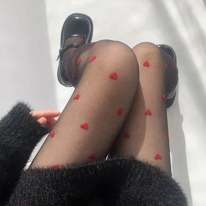 Nylon Polyester Heart Print Tights for Women - 20