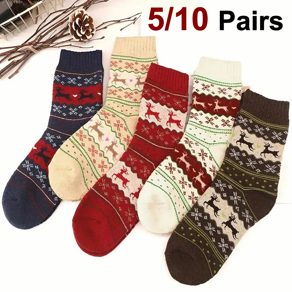 Polyester Elastane Blend Printed Mid Tube Winter Socks