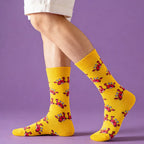 Yellow Cotton Blend Crab Pattern Casual Crew Socks
