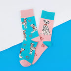 Cotton Blend Spotted Dog Print Mid Tube Socks