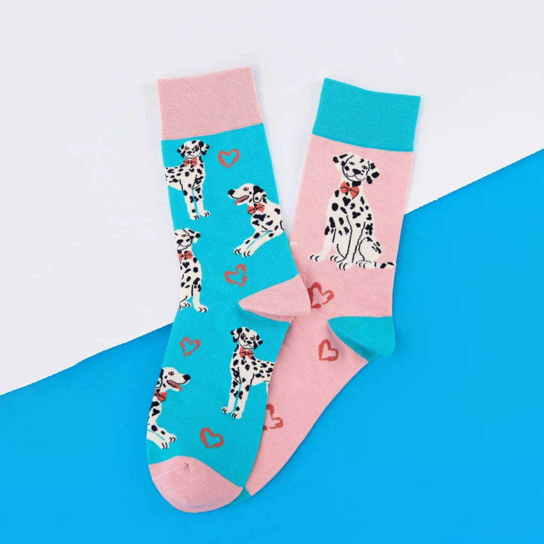 Cotton Blend Spotted Dog Print Mid Tube Socks