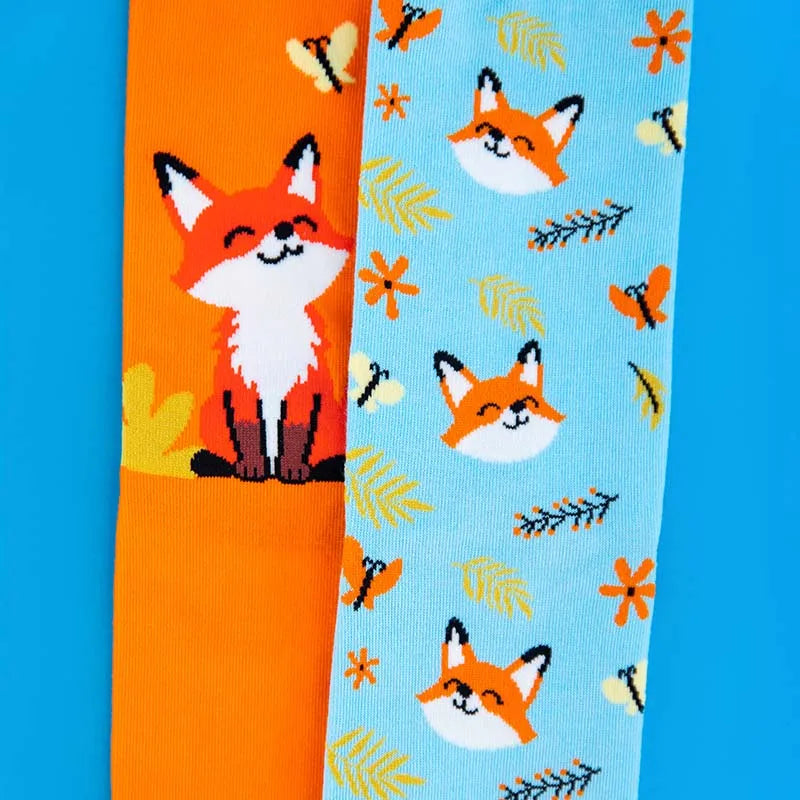 Fox Print Cotton Blend Asymmetric Casual Middle Tube Socks - 6