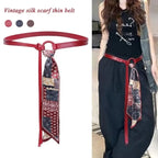 PU Leather Belt with Detachable Silk Scarf Waist Accessory