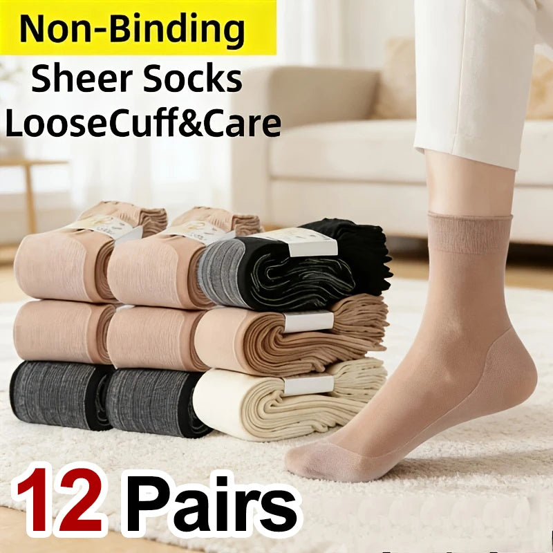 12 Pairs Non Binding Nylon Elastane Crew Socks for Sensitive Feet