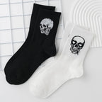 Men Polyester Elastane Skull Pattern Crew Socks