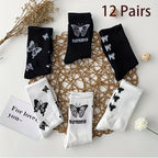 Butterfly Pattern Mid Length Polyester Elastane Socks Set