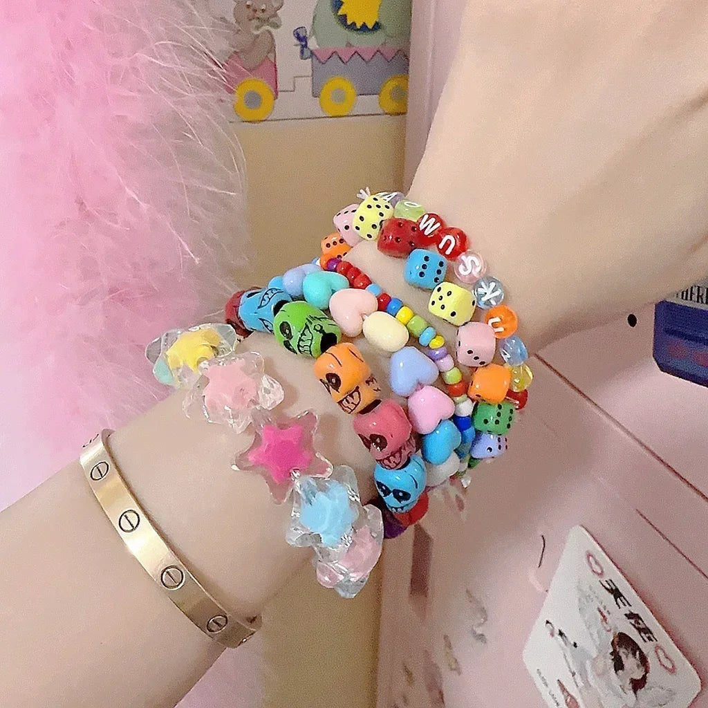 Plastic Beaded Elastic Bracelet Set For Women