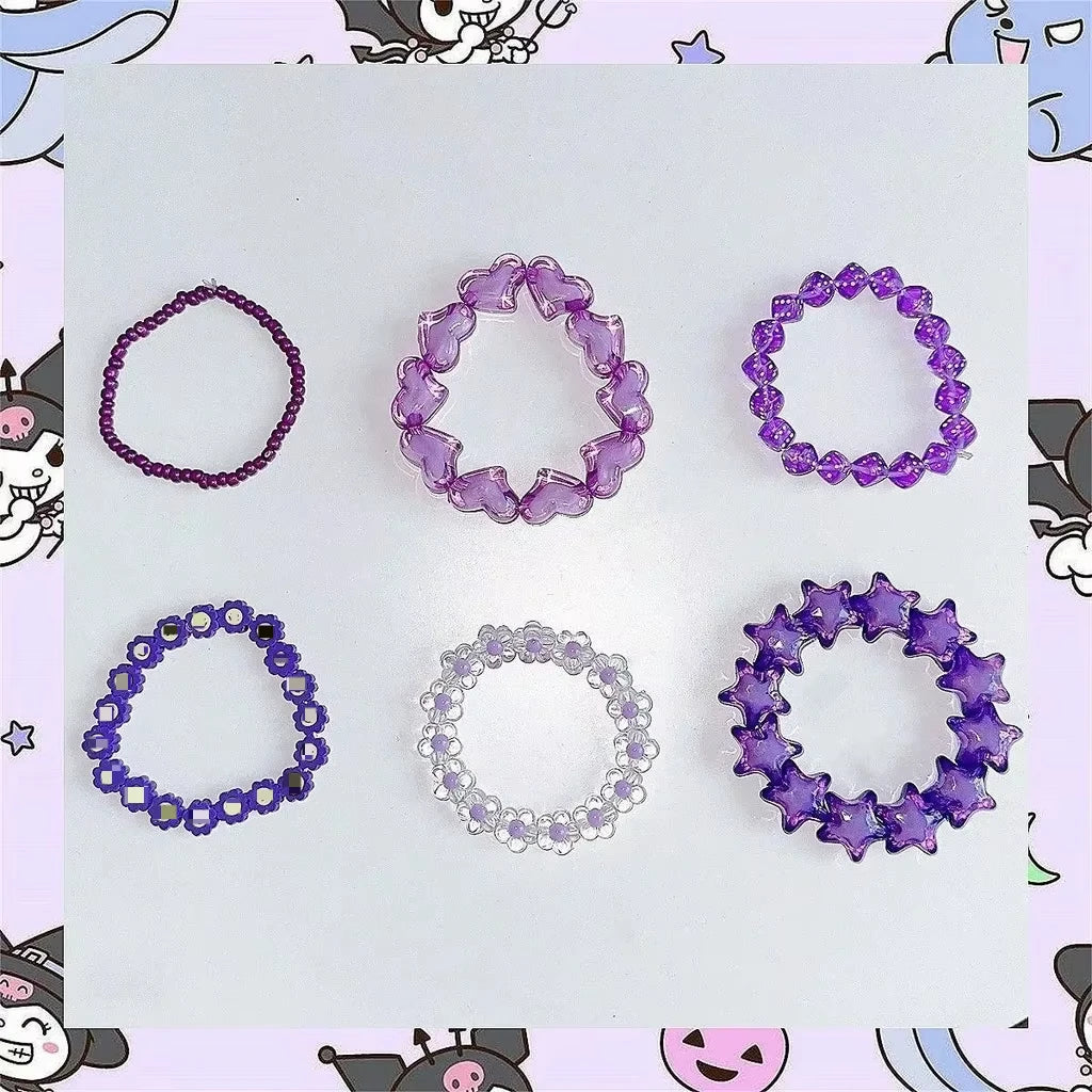 Plastic Beaded Elastic Bracelet Set For Women