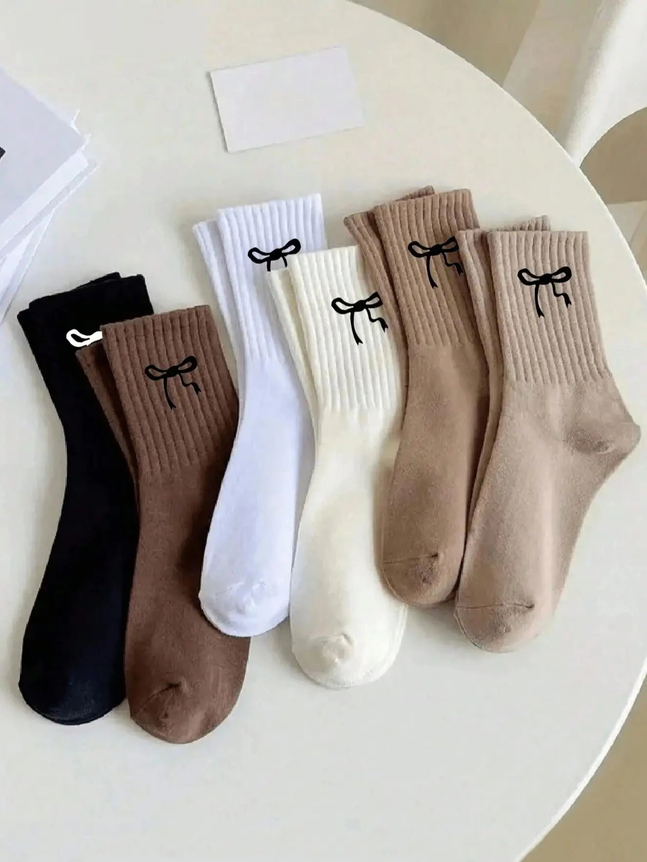 Polyester Elastane Blend Crew Socks Bow Pattern Unisex Footwear - 7