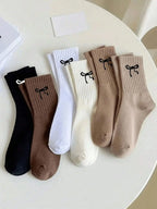 Polyester Elastane Blend Crew Socks Bow Pattern Unisex Footwear