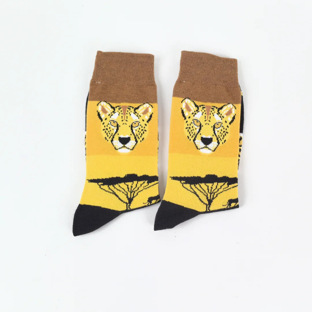 Cotton Blend Cheetah Print Mid Calf Crew Socks