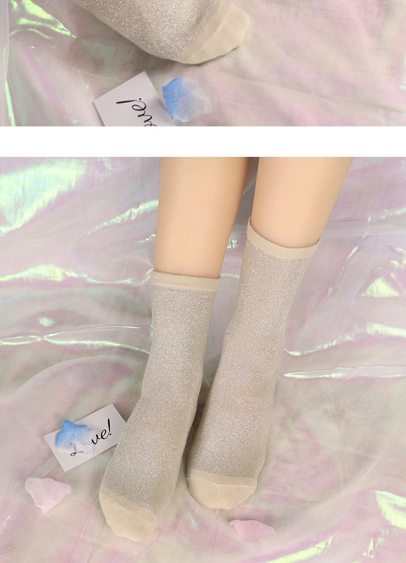Cotton Blend Glitter Knit Women Casual Crew Socks