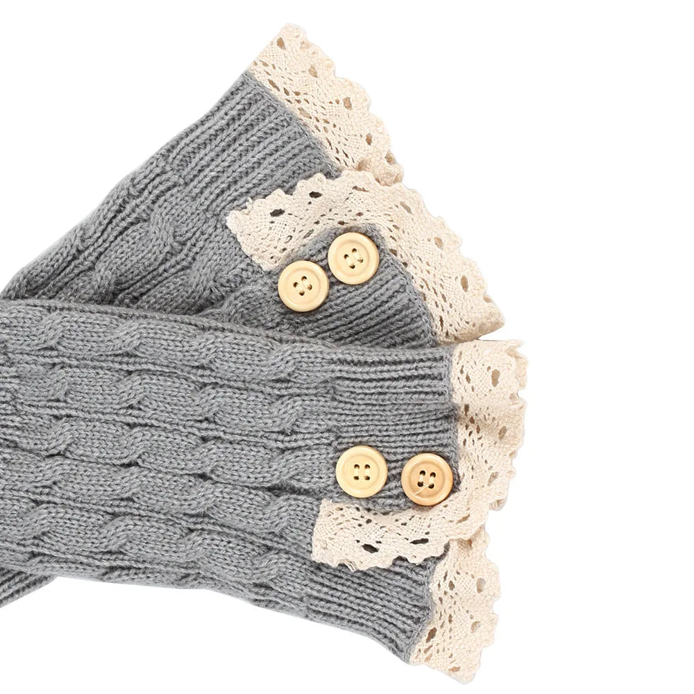 Polyester Elastane Knit Button Lace Leg Warmers - 5