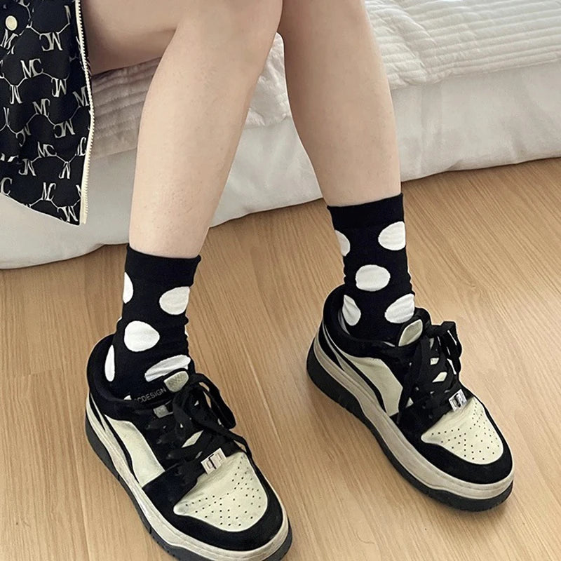 Cotton Polka Dot Mid Tube Casual Socks