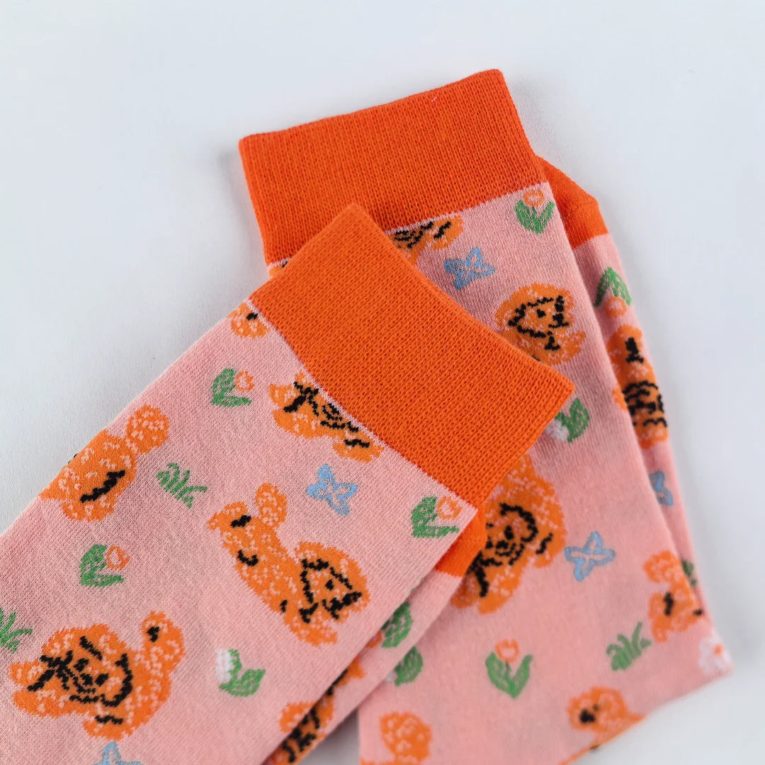 Cotton Blend Puppy Print Mid Calf Casual Socks