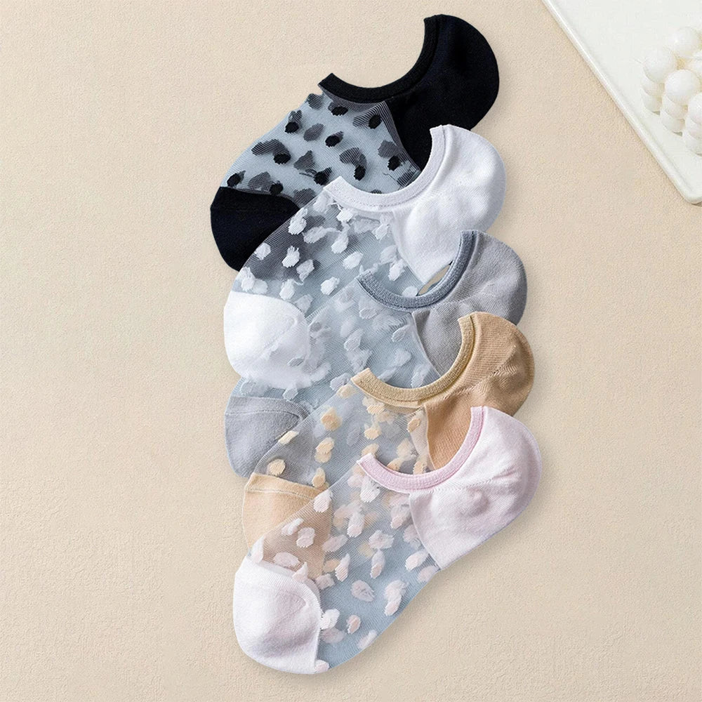 Polyester Elastane Polka Dot Low Tube Casual Women Socks - 5