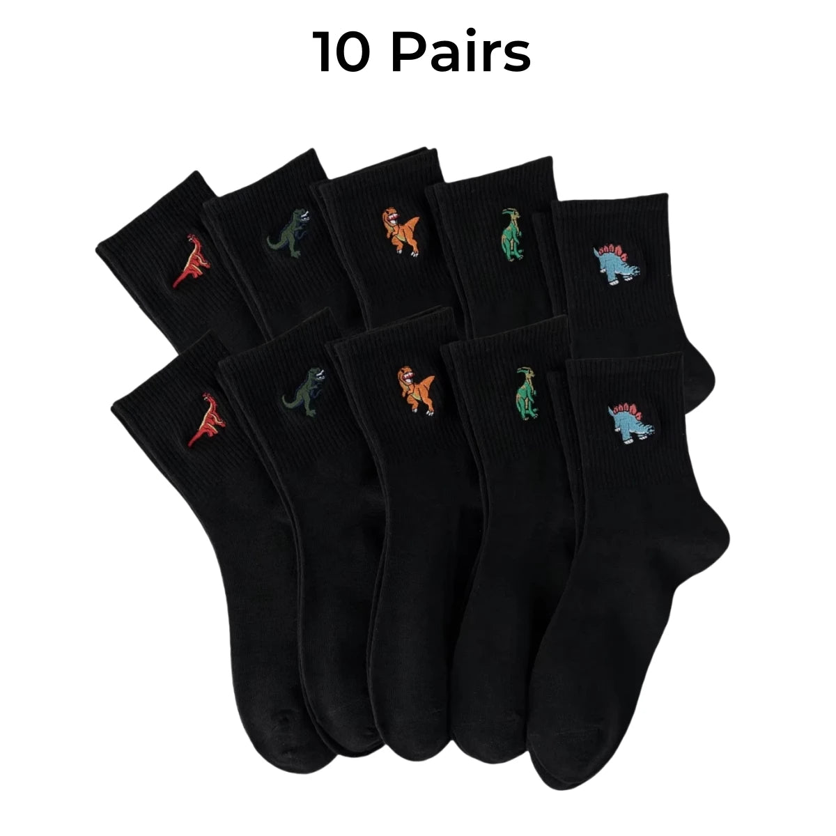 Polyester Elastane Crew Socks Dinosaur Pattern