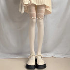 Nylon Polyester Bowknot Striped Tights