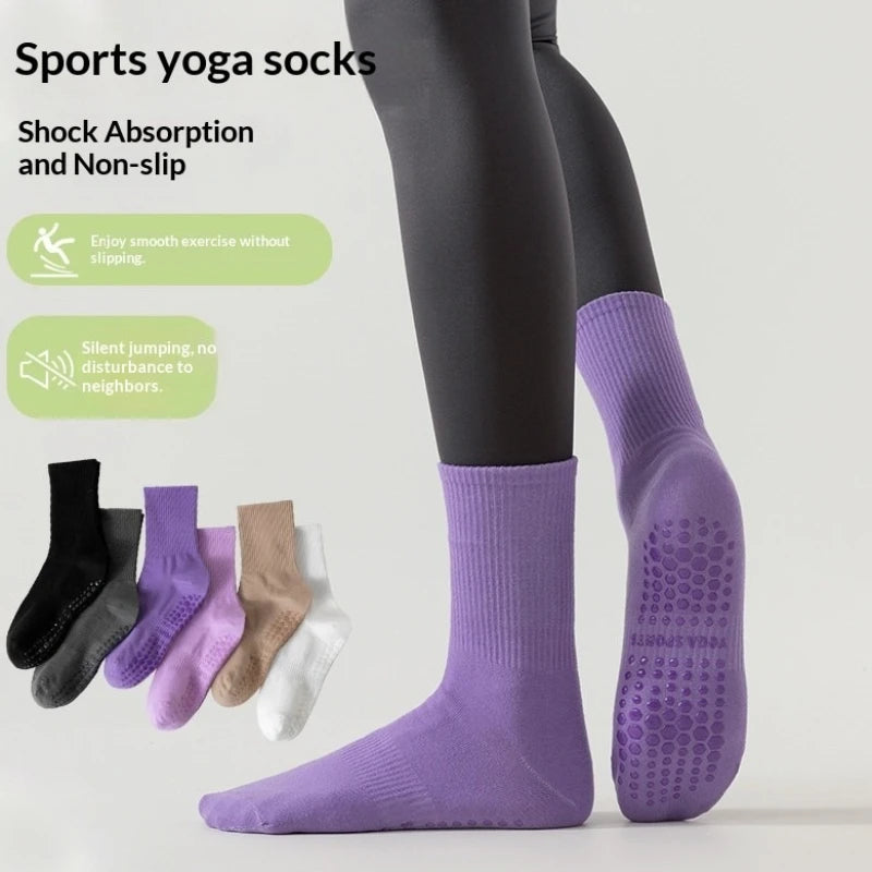 Cotton Polyester Non Slip Yoga Pilates Fitness Mid Tube Socks - 1