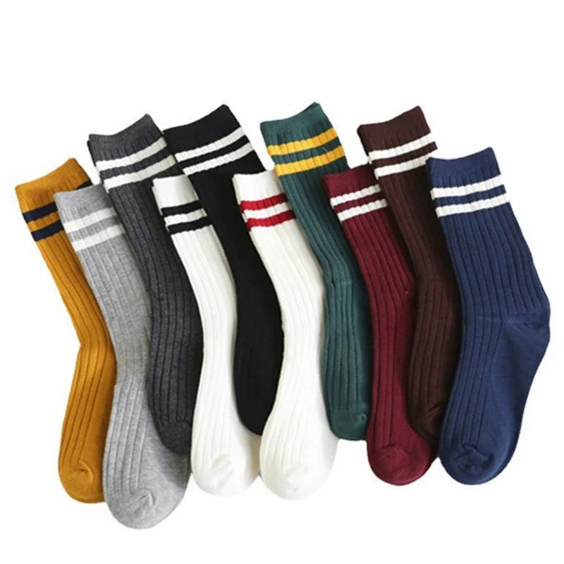 Striped Polyester Blend Mid Tube Casual Socks for Women - 6