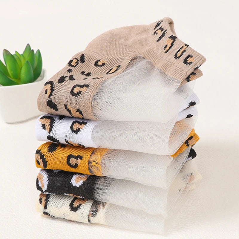 Polyester Elastane Low Cut Leopard Print Casual Socks