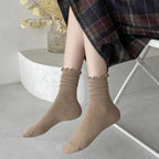 Ruffled Polyester Blend Mid Length Womens Socks 6 Pair Set