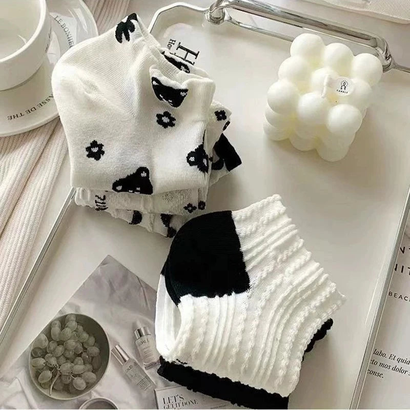 Polyester Elastane Cartoon Floral Print Low Cut Casual Socks - 5