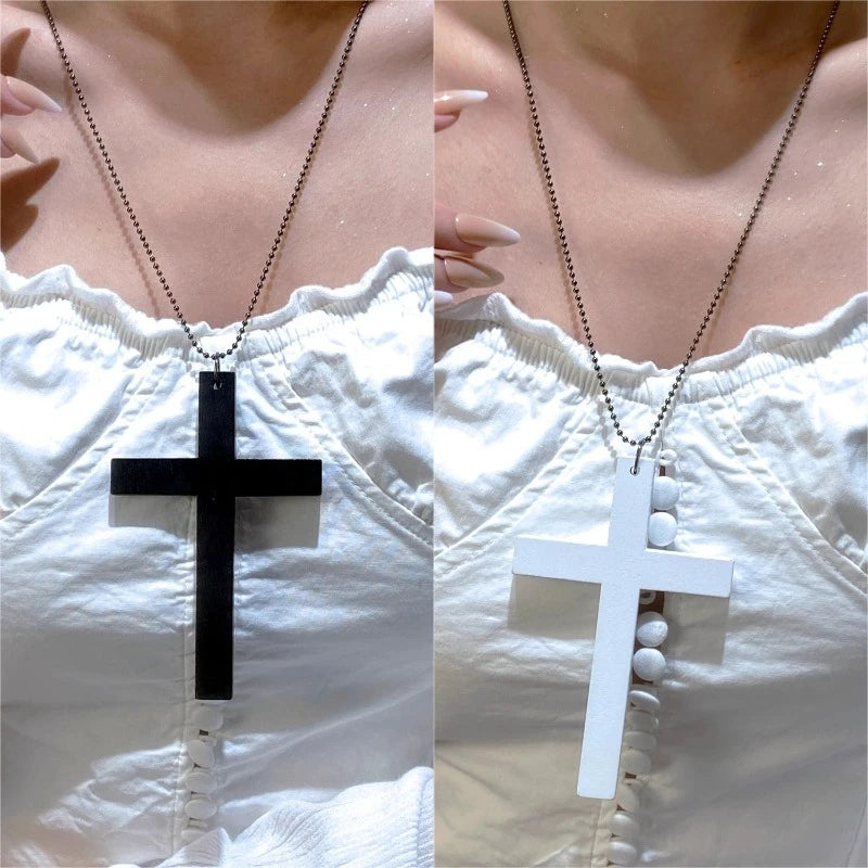 Wood Cross Pendant Necklace Unisex Accessory