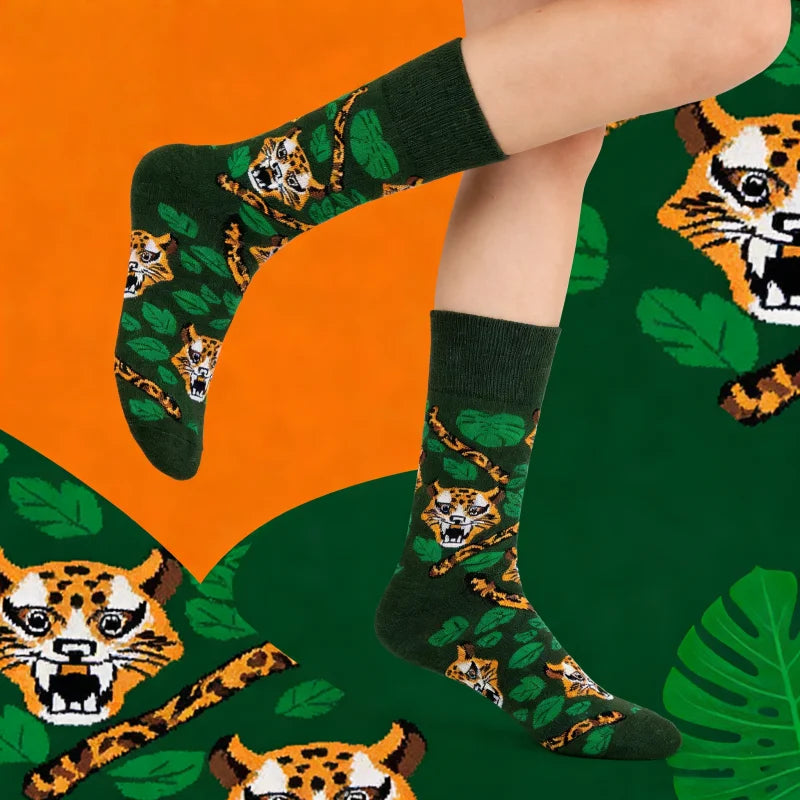 Polyester Elastane Animal Print Mid Calf Socks