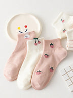 5 Pairs Polyester Elastane Knit Low Tube Women Casual Socks