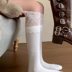 Lace Trim Nylon Stockings Knee High Socks for Women