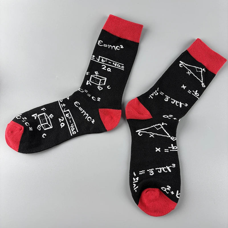 Polyester Elastane Math Formula Print Casual Mid Calf Socks - 3