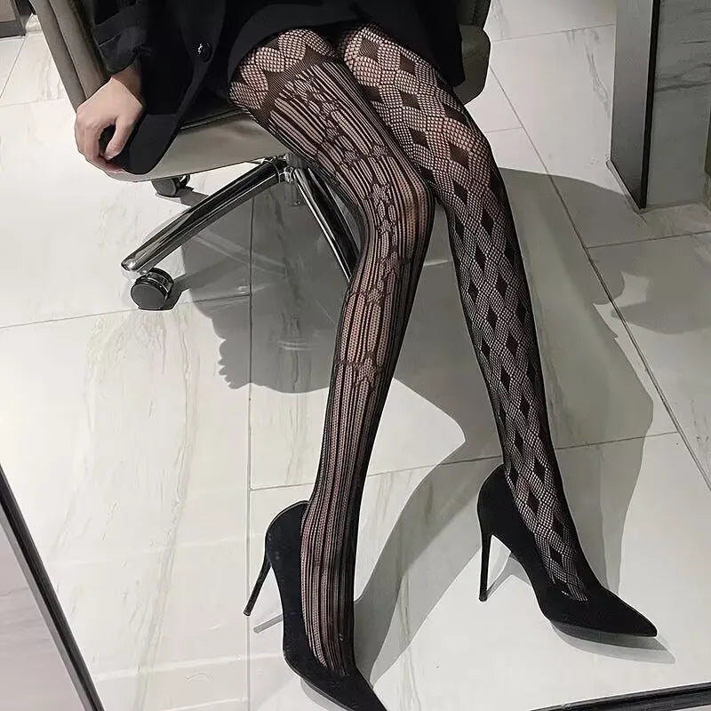 Floral Pattern Nylon Fishnet Pantyhose Tights