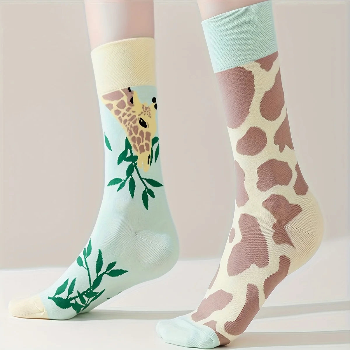 Cotton Blend Giraffe Print Mid Calf Socks - 6