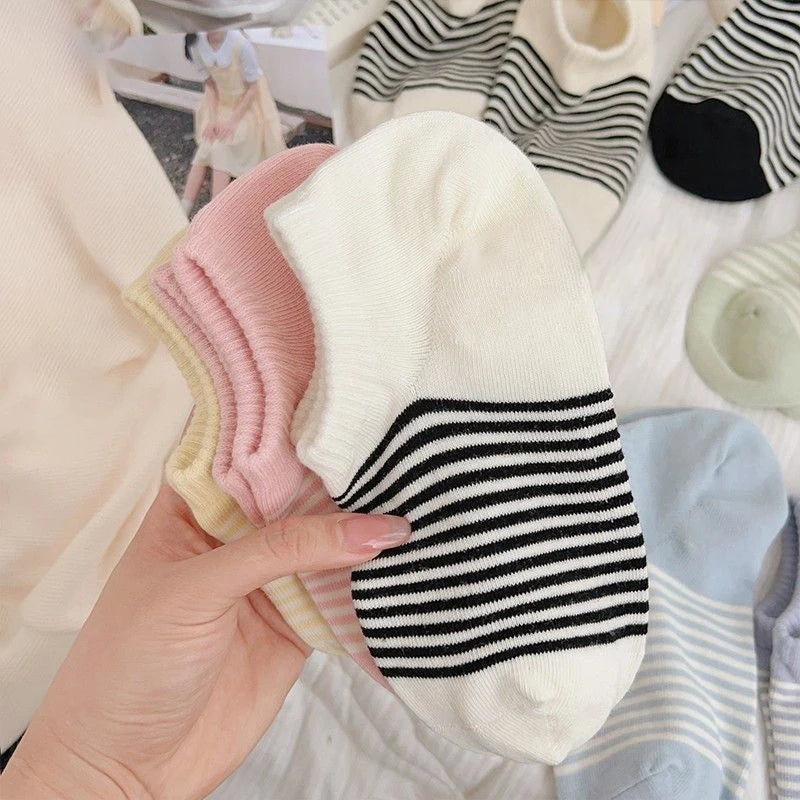 Polyester Elastane Striped Low Cut Casual Socks