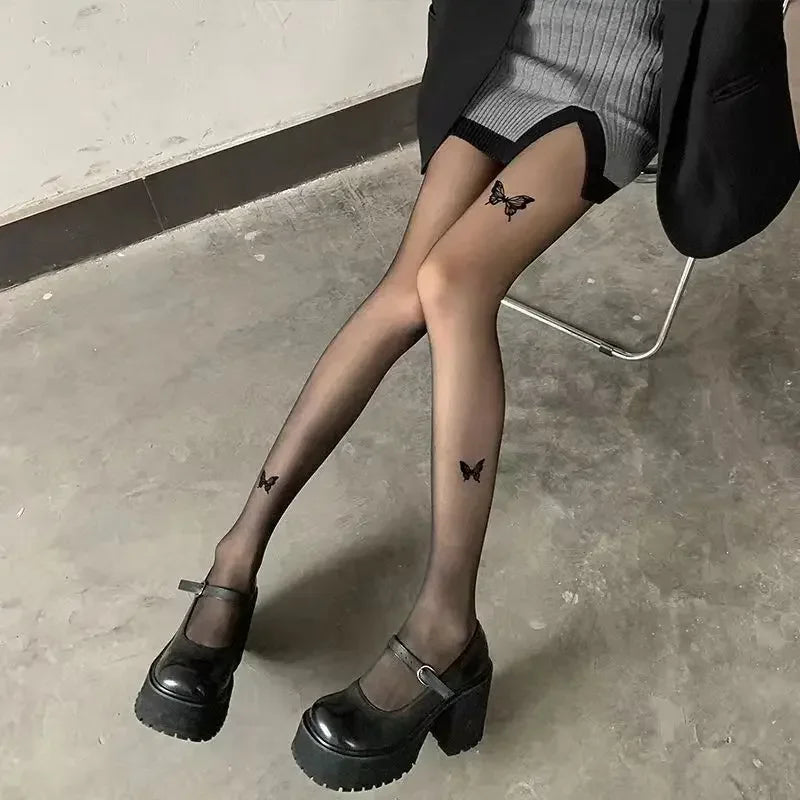 Butterfly Print Nylon Spandex Pantyhose Tights
