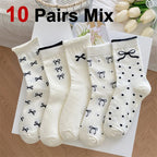 Polyester Elastane Bow Tie Casual Middle Tube Socks
