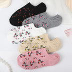 5 Pairs Polyester Elastane Floral Low Cut Boat Socks