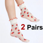 Nylon Spandex Fruit Print Lettuce Edge Mid Tube Socks