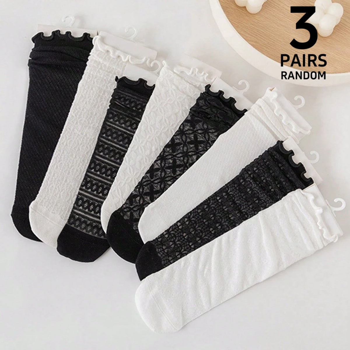 Polyester Elastane Sheer Lace Mesh Crew Socks