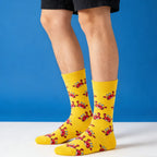 Yellow Cotton Blend Crab Pattern Casual Crew Socks
