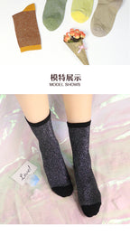 Cotton Blend Glitter Knit Women Casual Crew Socks
