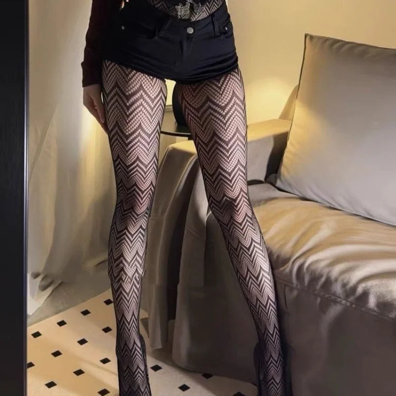 Nylon Fishnet Mesh Pantyhose Waved Pattern Stockings