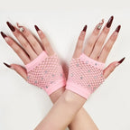 Nylon Elastane Rhinestone Fishnet Fingerless Gloves