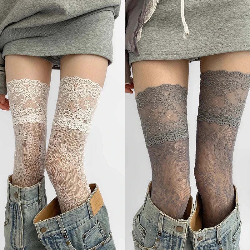 Floral Lace Over The Knee Stockings