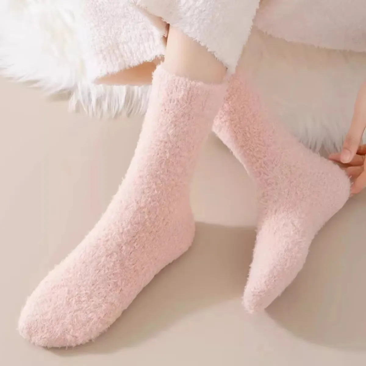 Polyester Elastane Fuzzy Crew Socks Set