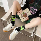 Striped Polyester Cotton Blend Casual Crew Socks