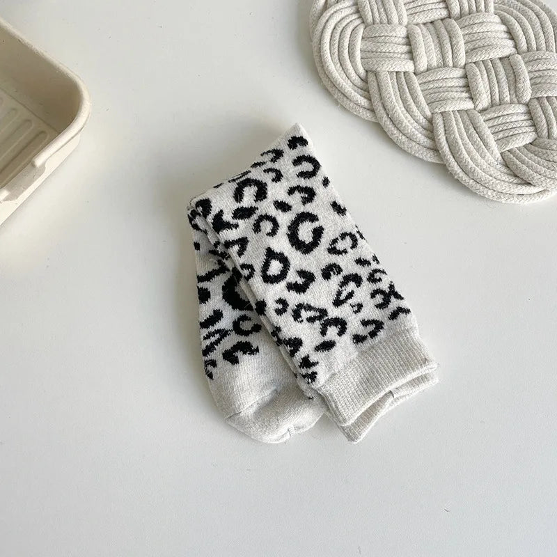 Thick Wool Leopard Print Thermal Socks for Women