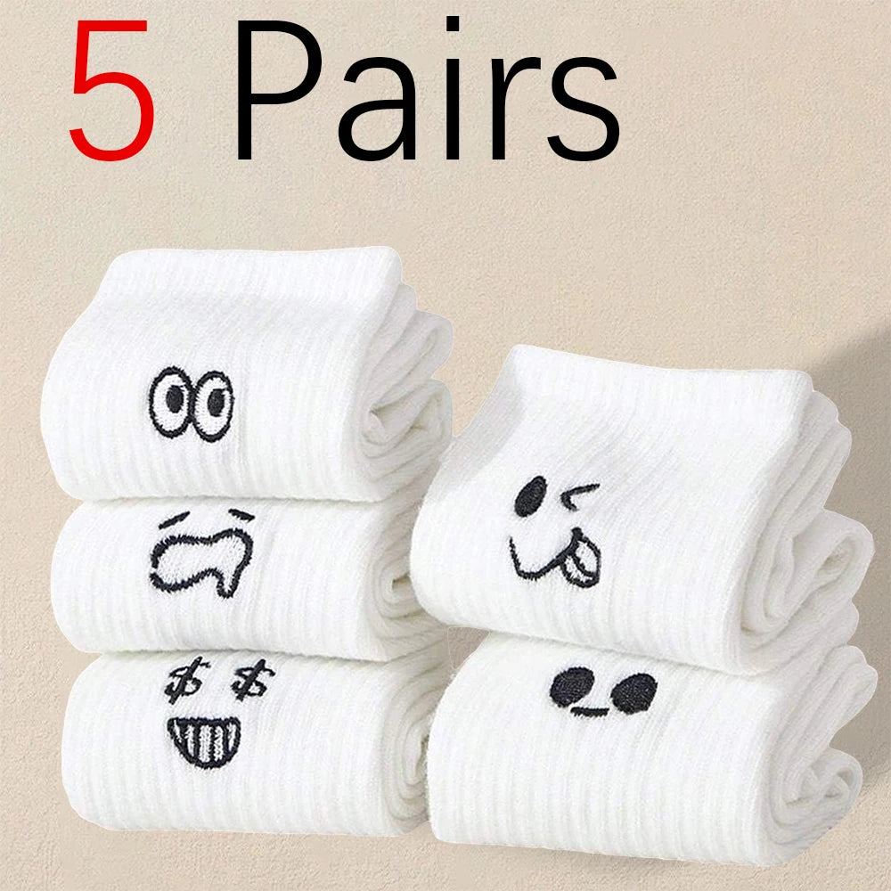 Polyester Blend Cartoon Expression Mid Tube Casual Socks