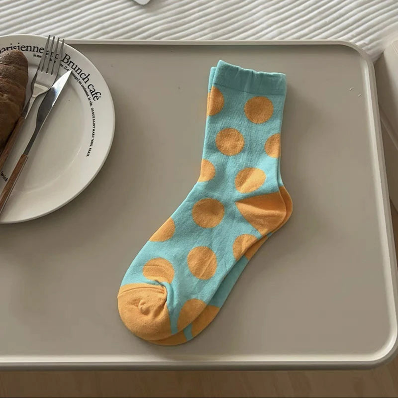 Cotton Polka Dot Mid Tube Casual Socks - 12